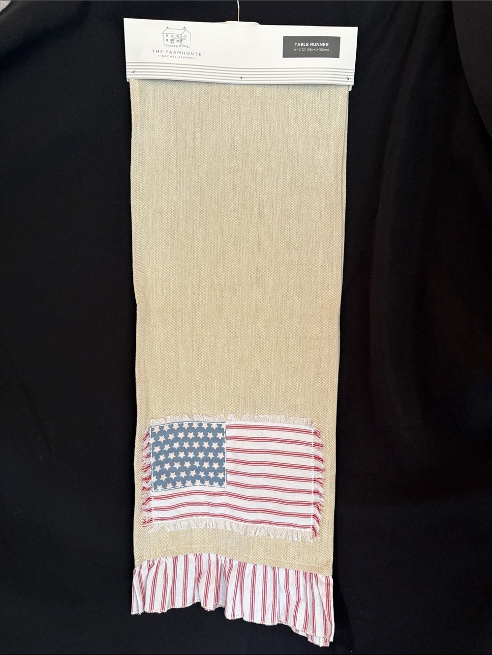 The Farmhouse Collection Beige Table Runner with American Flag Patch